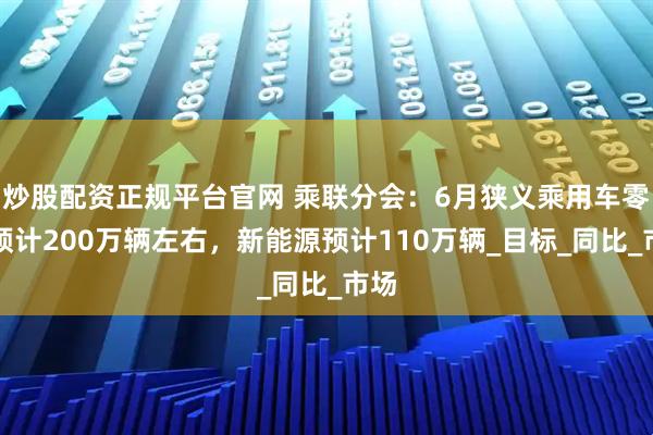 炒股配资正规平台官网 乘联分会：6月狭义乘用车零售预计200万辆左右，新能源预计110万辆_目标_同比_市场