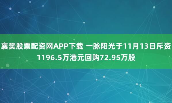 襄樊股票配资网APP下载 一脉阳光于11月13日斥资1196.5万港元回购72.95万股